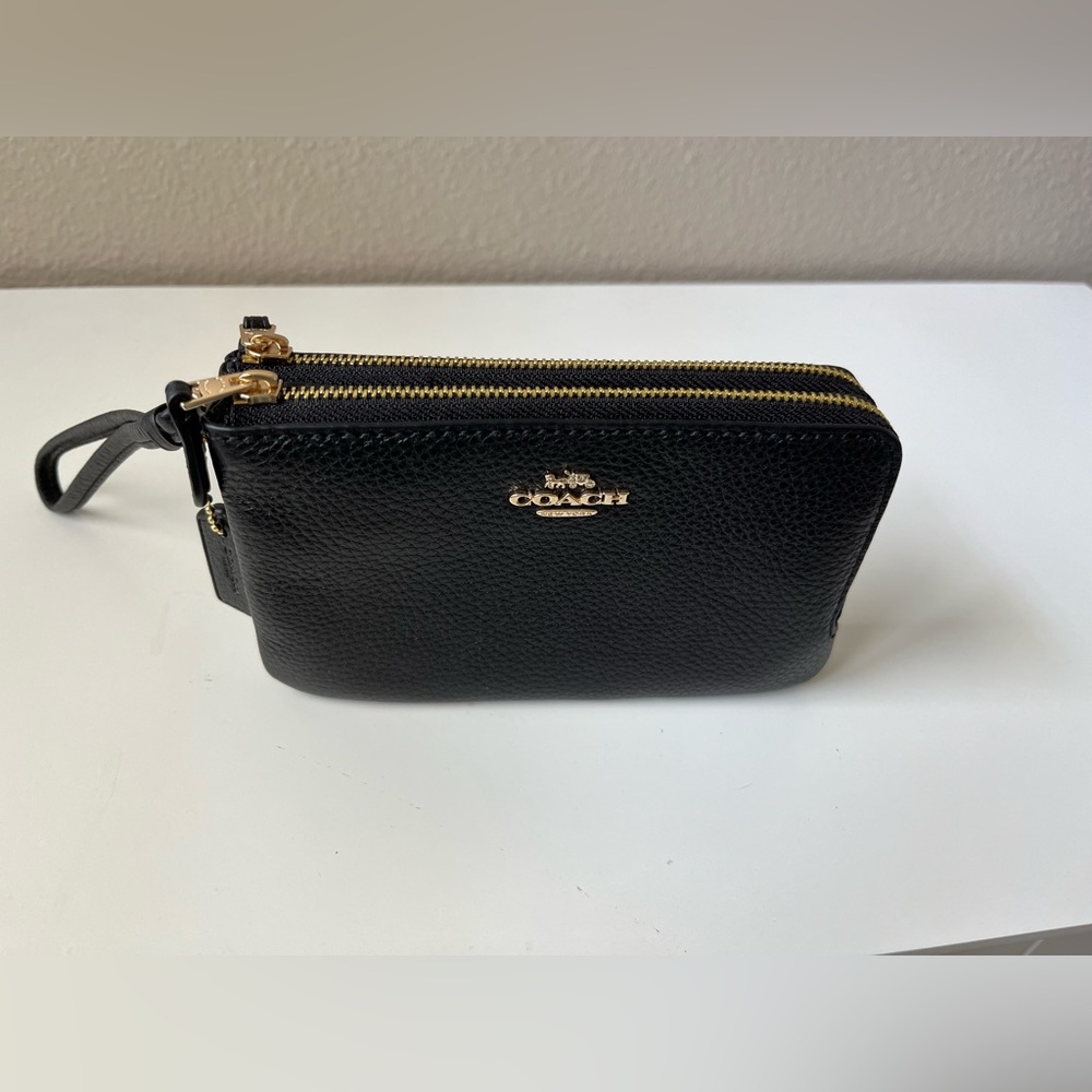 Coach Black Leather Double-Zip Wristlet